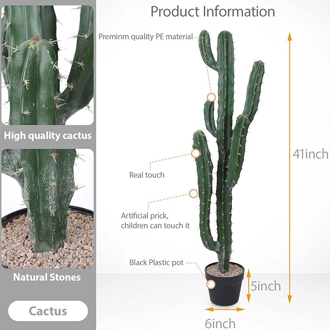 Artificial Cactus 41inch Faux Cacti Fake Saguaro Plants for Indoor Outdoor Home Office Garden Decor