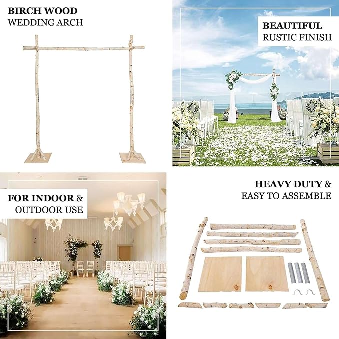 Efavormart 7.5ft Natural Birch Wood Square Wedding Arch, Rustic Arbor Photography Backdrop Stand