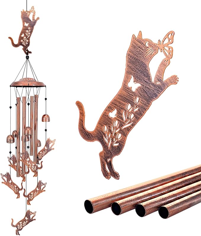 Cat Wind Chimes Outdoor Cat Gifts for Women Mom Men Dad Unique Birthday Gifts Metal WindChimes for Outside/Indoors, Patio, Lawn, Yard, Home Decor, Outdoor Decor, Garden Decorations