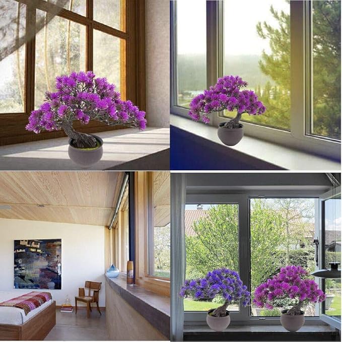 Artificial Plants Fake Bonsai Juniper Tree Potted Faux Japanese Cedar Bonsai Simulation Zen Garden Fake Plant Artificial Bonsai Tree for Greenery Office Home Décor Indoor Desktop Display