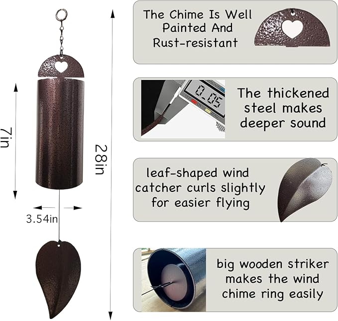 Wind Chimes for Outside Deep Tone Memorial Wind Chime Outdoor Deep Resonance Serenity Bell Copper Wind Bell Sympathy Gift Garden Decor Home Decoration 28 Inch Large