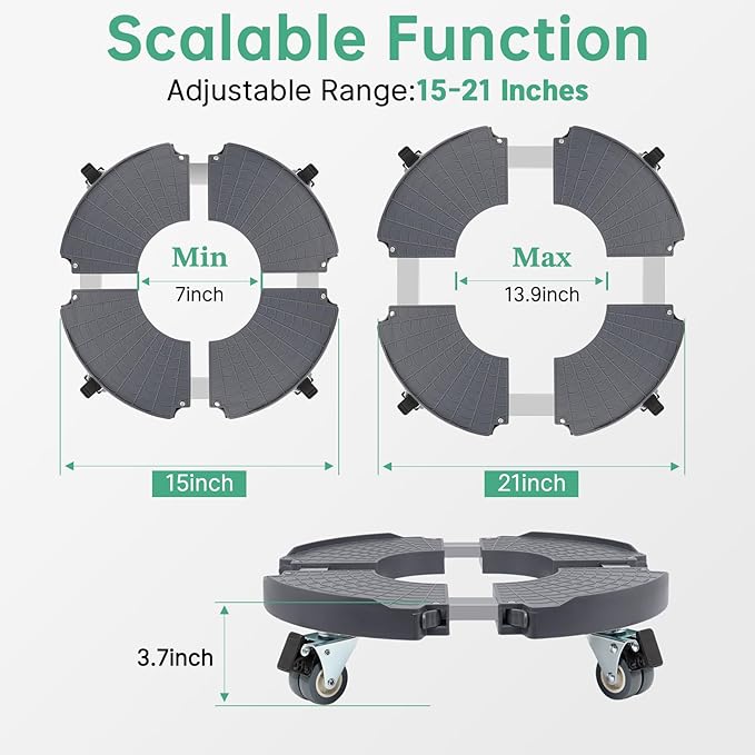 W B D WEIBIDA 2 Pack Round Dolly with Wheels Heavy Duty 440 Lbs Capacity, Rolling Plant Stand Adjustable Roller Base for Large Pots, Barrel, Drum, Cart with Casters