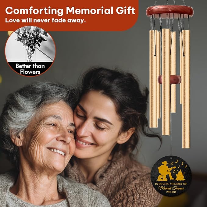 Personalized Guitar Memorial Wind Chime – “in Loving Memory of” Music Lover Tribute – Custom Name, Year Engraved Sympathy Gift – Memorial Windchimes for Loss of Loved One – Musician Remembrance Décor