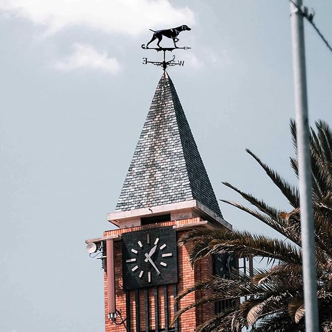 Dog Weathervane Animal Metal Weather Vane Vintage Black Weather Vane Hollow Wind Direction Indicator for Outdoor Garden Roof Paddock Decoration Weather Vane