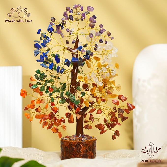 7 Chakra tree of life Crystal Healing Money Tree for Home Living Decor, Office Desk Decor | Handmade Feng Shui Bonsai for Positive Energy, Wealth & Good Luck | Birthday Gifts for Men, Women, Mom