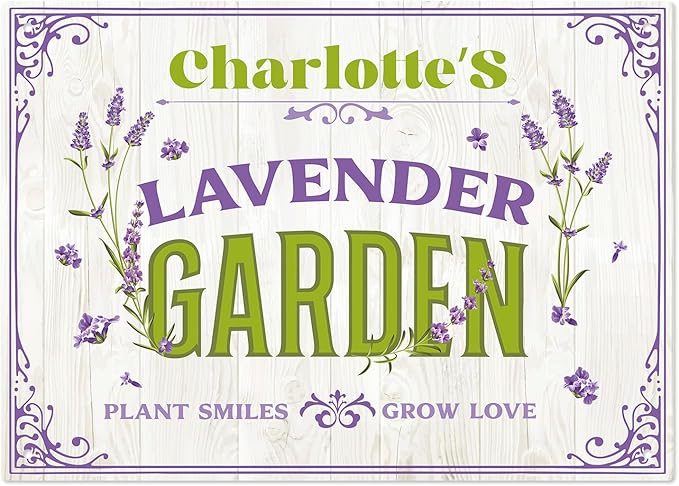 Custom Lavender Garden Sign, Personalized Name for Flower Garden, Christmas Gift and Backyard Décor Sign, 10x14 Inches, Rust Free .040 Aluminum, Fade Resistant, Made in USA by Sigo Signs