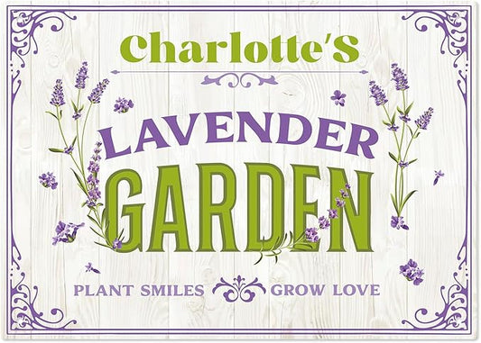 Custom Lavender Garden Sign, Personalized Name for Flower Garden, Christmas Gift and Backyard Décor Sign, 10x14 Inches, Rust Free .040 Aluminum, Fade Resistant, Made in USA by Sigo Signs