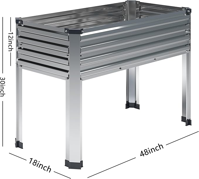 MGNO 2PCS Galvanized Raised Garden Bed Outdoor with Legs,48×18×32in Metal Elevated Raised Planter Box for Backyard, Patio, Balcony, 300lb Capacity,Silver…