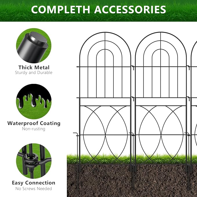 Decorative Garden Fence, No Dig Rustproof Metal Wire Fencing Border Animal Barrier, Flower Edging for Landscape Patio Yard Outdoor Decor… (XK-12PACK)