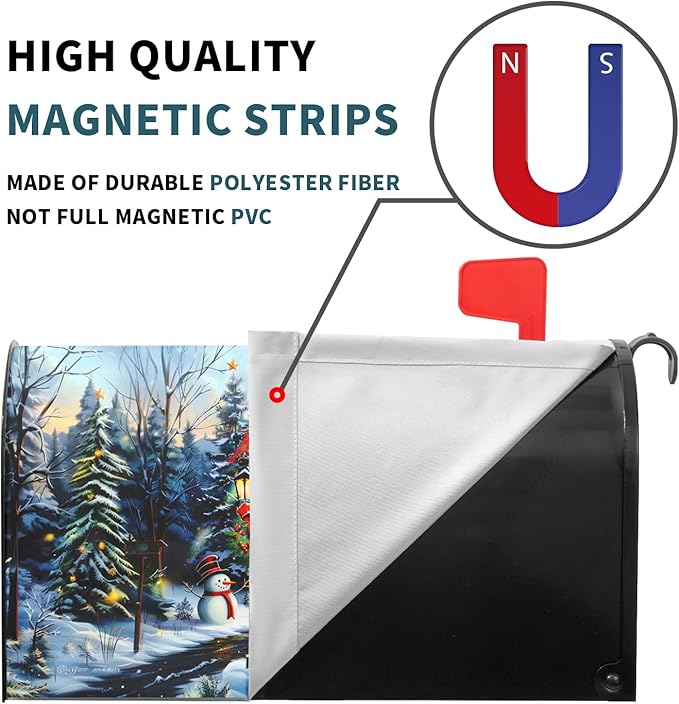 Winter Magnetic Mailbox Cover Blue Christmas Mailbox Cover Magnetic Standard Size 21 X 25.5 Inch Snowflakes Snowman Mailbox Post Cover Mailbox Wraps Mailbox Decor for Home Garden Outdoor Yard