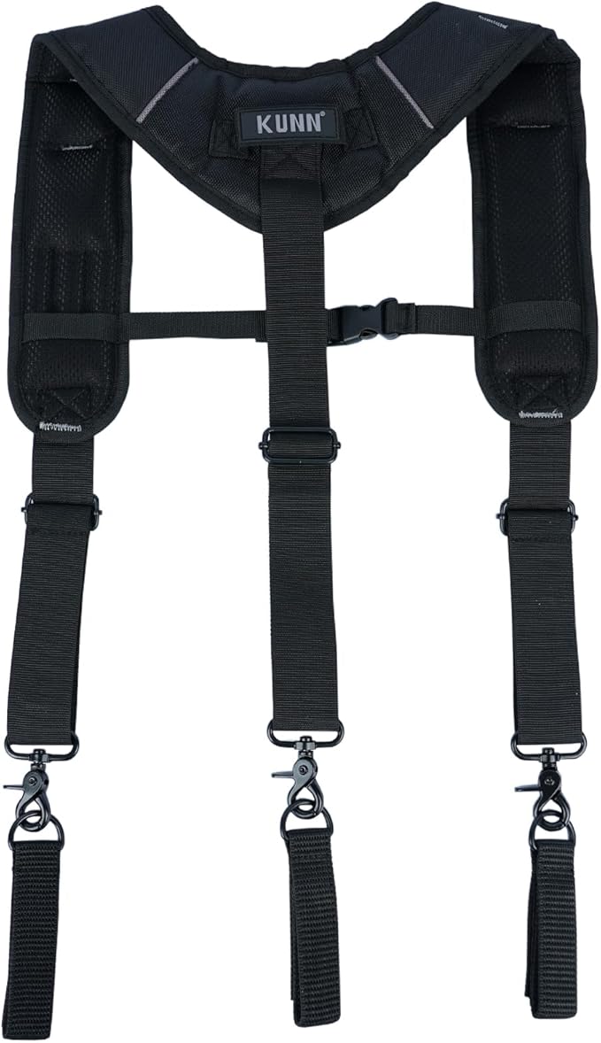 KUNN Tool Belt Suspenders,Heavy Duty 3-Points Padded Construction Work Pouch Suspender for Men with Tool Belt Loops