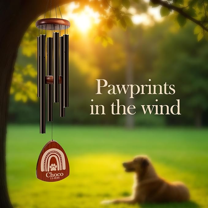 Personalized Pet Memorial Wind Chimes with Engraved Name, Custom Dog Wind Chimes Memorial Pet Loss Sympathy Gifts, Remembrance Chimes, Sympathy Gift for Dogs, Cats - Black