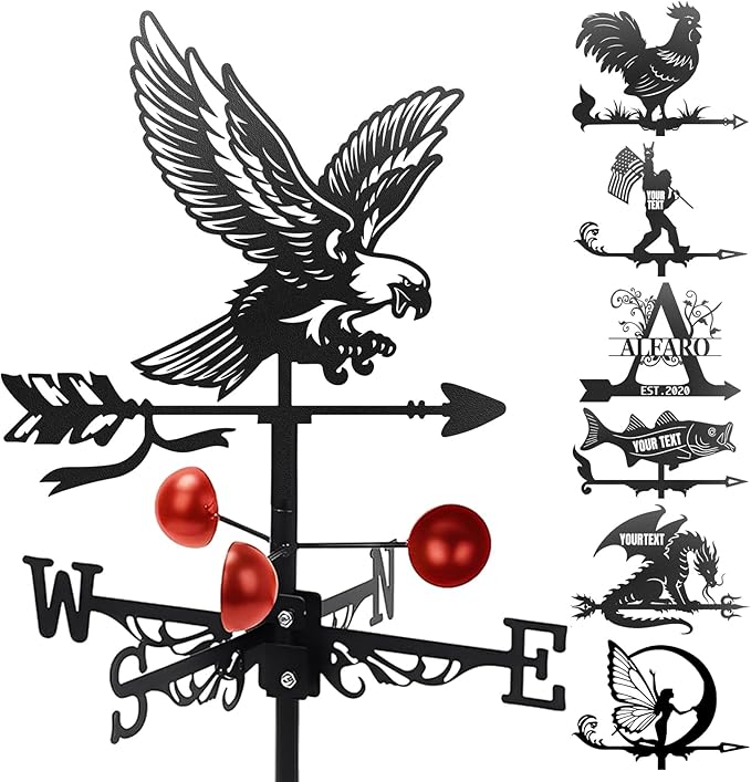Custom Metal Weathervane Personalized Steel Wind Indicator with Name Outdoor Decor for Roof Garden Barn Patio-Eagle