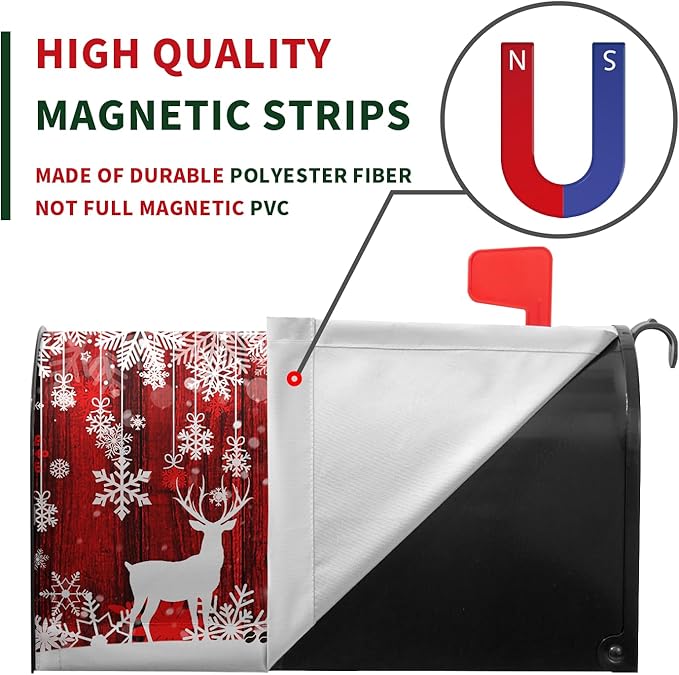 Christmas Mailbox Cover Christmas Tree Winter Snowflake Pine Mailbox Wrap Poinsettia Christmas Tree Wood White Snow Letter Post Box Cover Decorative for Garden Yard Home 21x18 in