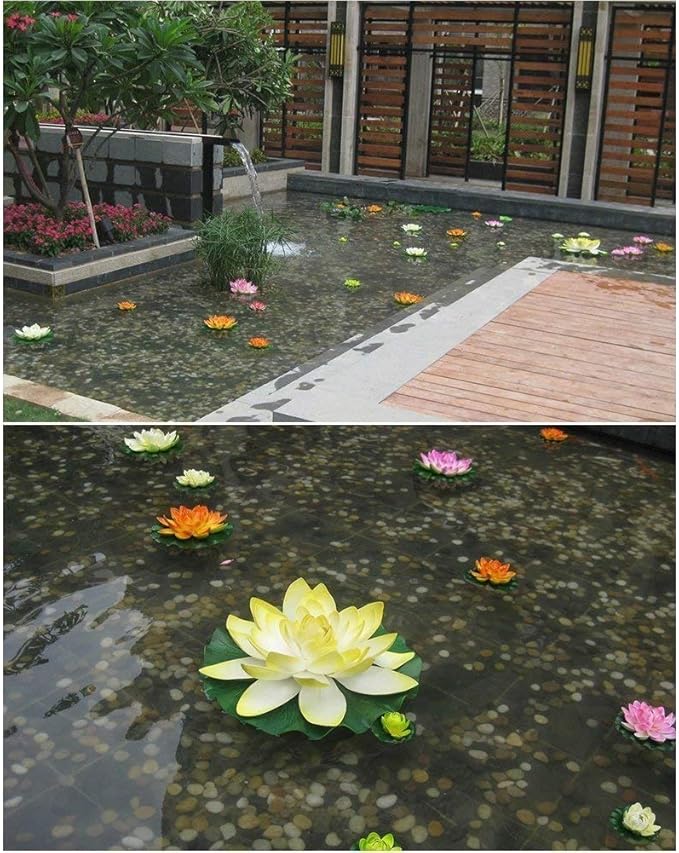 Superdream Water Floating Foam Large Lotus Flower for Pond Decor, Set of 6