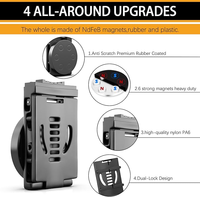 3-H Heavy Duty Magnetic Tool Belt Clip, Anti-Slip Magnetic Belt Tool Holder for Wrench, Screws, Nails, Hammer, Pliers, Spanner and Any Tool Hardware
