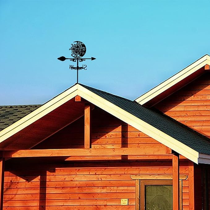 SUPERDANT Sun and Moon Weather Vane Totems Wind Vanes for Yard Metal Weathervane Roof Mount for Gardens Outside Black Weathervanes Farmhouse Farm Barn Sheds Patio Decorations Gift