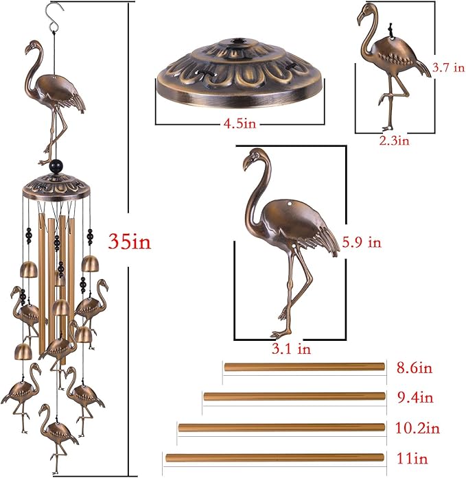 Solawindchime Outdoor Flamingos Wind Chimes, Flamingo Bronze Windchimes, Gift Wind Chime, Flamingo Wind Bell, Gifts for Women, for Home, Garden, Indoor, Outdoor Decoration, Garden Wind Chimes