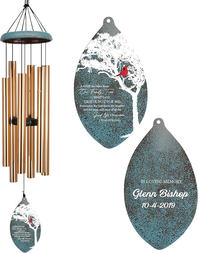 ASTARIN Custom Cardinal Memorial Wind Chimes, 35" Sympathy Gifts Wind Chime for Loss of Mom Dad Sister Son, Personalized Name Date Bereavement Condolence Gift for Outside Outdoor