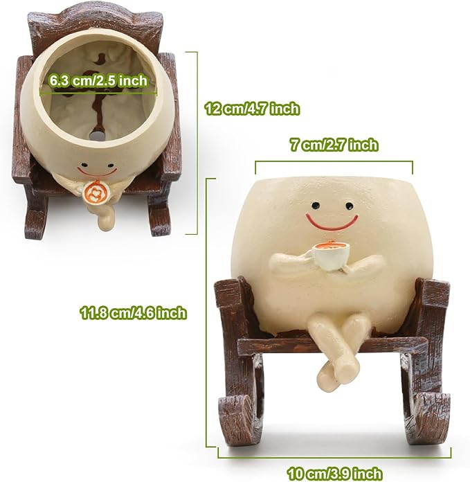 Smiley Face Planter Pot, Cute Resin Smile Face Flower Head Plant Pot, Creative Flower Pot for Indoor Outdoor Plants, Funny Home Decoration (Rocking Chair)