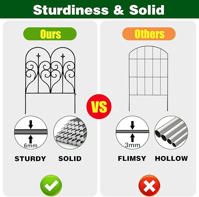 Decorative Garden Fence 32 in (H) x 10 ft (L) Outdoor Rustproof Metal Dog Pet Fence Animal Barrier, Garden Fencing Panel Border for Yard Patio Flower Bed
