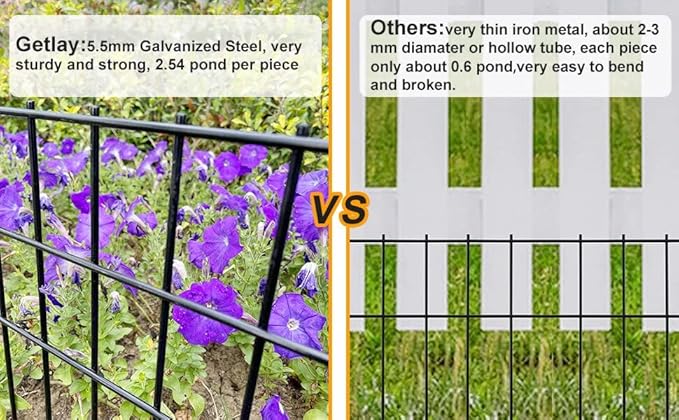 Animal Barrier Fence 25ft(L) x15in(H),10Pack Black No Dig Fence,Anti-Rust Metal Fence for Dog Rabbit,Underground Decorative Garden Fencing, Dog Digging Deterrent for Outdoor Yard Patio