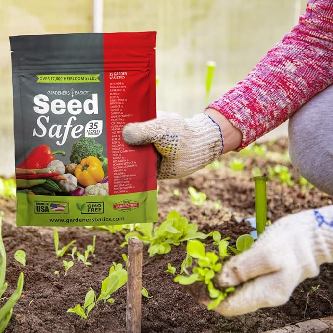 Gardeners Basics Seed Safe Kit – 35 Easy-to-Grow Heirloom Vegetable Seeds for Beginners – Non-GMO Garden Starter Set with 17,000+ Seeds – Perfect Gardening Gift for New Gardeners or Families