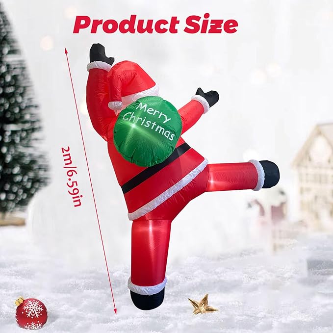 6.6FT Christmas Inflatable Climbing Santa, Hanging Inflatable Christmas Yard Decorations with Build-in LEDs, Climbing Santa Claus with Gift Bag for Window Wall Outdoor Xmas New Year