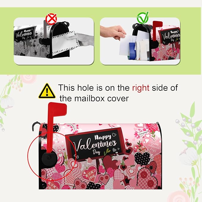 Happy Valentine's Day Mailbox Cover - Red Love Heart Magnetic Mailbox Cover - Floral Holiday Letter Post Box Wrap - Standard Size 18" X 21" for Garden Outdoor Yard Decor