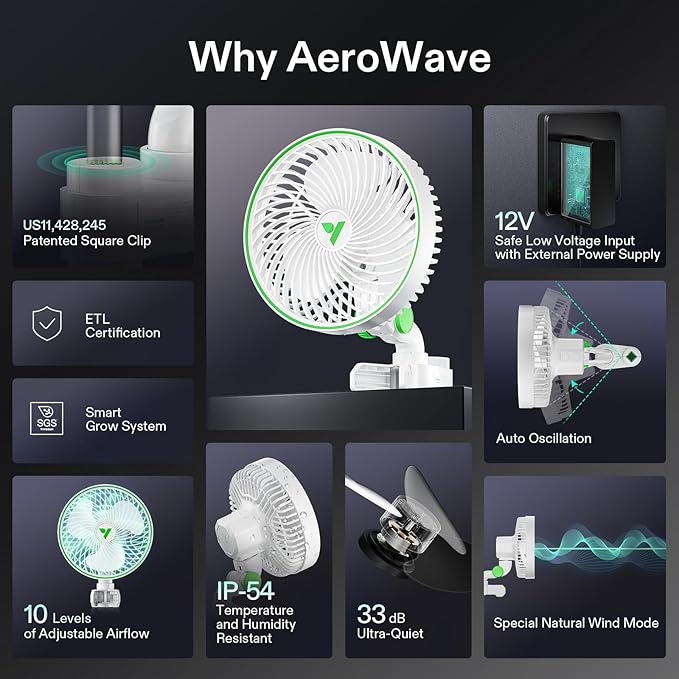 VIVOSUN 2-Pack AeroWave E6 Grow Tent Fan 6”, EC Motor, Smart Wifi Control, US Patented Auto Oscillating Clip fan, IP54, Strong Airflow but Quiet for Hydroponic Ventilation Circulation