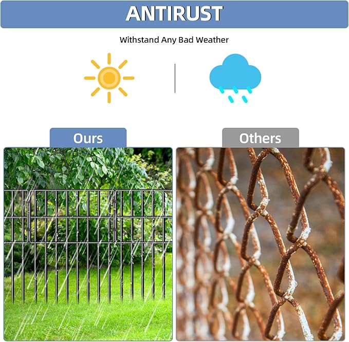 25 Pack Garden Animal Barrier Fence, 17in(H) x27ft(L) No Dig Decorative Fences, 1.5in Spike Spacing Rustproof Metal Garden Fence Border for Dogs Rabbits, Bottom Blocker for Outdoor Yard Patio