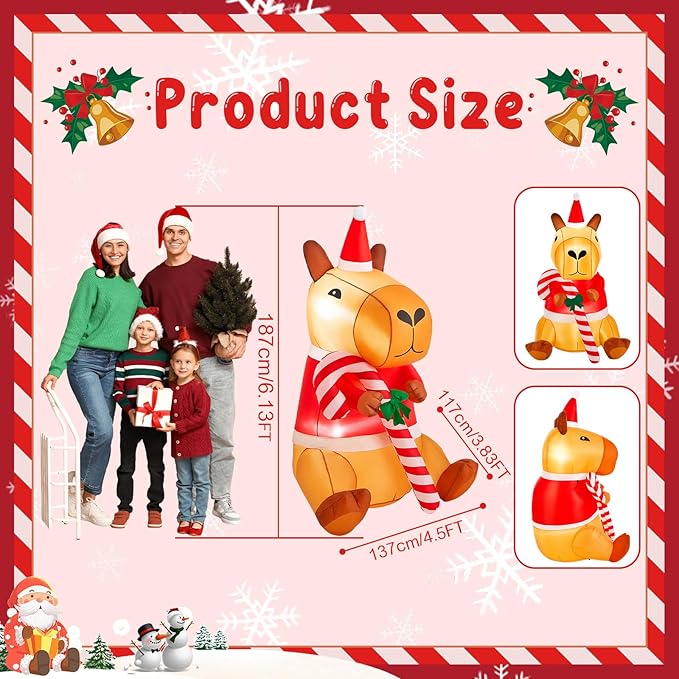Shappy 6FT Capybara Inflatable Christmas Decoration - Large Blow Up Yard Decor with Built-in LED Lights, Cute Outdoor Indoor Xmas Display for Lawn, Garden, Party