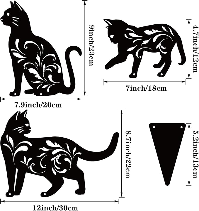 URATOT 3 Pack Metal Cat Garden Statues Black Cat Silhouette Cats Decorative Stakes Garden Outdoor Statues Animal Stakes for Yard Decor and Lawn Ornaments