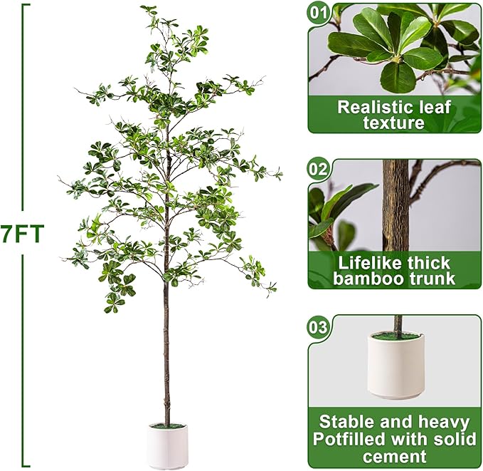 7FT Artificial Black Olive Tree Artificial Olive Plants, Tall Faux Olive Tree Faux Silk Plant Fake Plant Ultra-Realistic Silk Leaves & Natural Trunk Indoor Outdoor Use