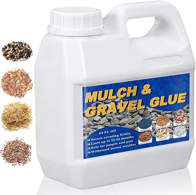 Mulch and Rock Glue for Landscaping, Fast Drying Lockdown Sticky Rock Glue, Reliable and Non-Toxic Gravel Binder for Rocks, and Pea Gravel, Lasts up to 12-24 Months