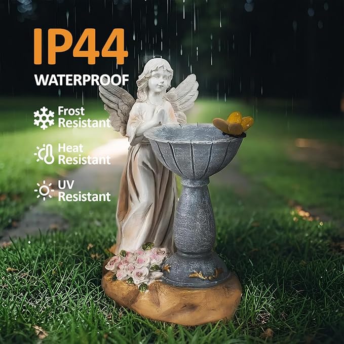 Natelf Solar Resin Angel Statue Outdoor Decor Figurine Garden Art with Glowing Flowers, Night Light for Patio, Ornament Yard Decorations for Patio Gift for Mom, Housewarming