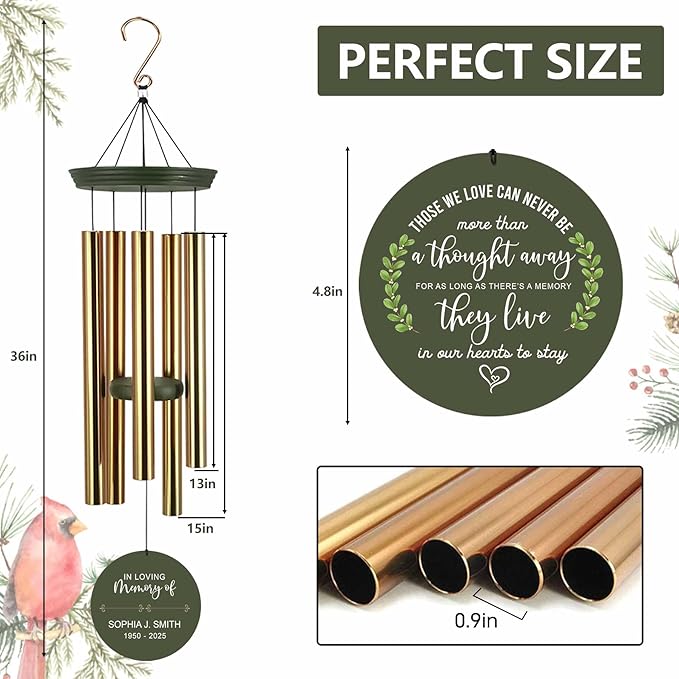 ASTARIN Memorial Wind Chimes for Loss of Loved One/Mother Personalized, Bereavement Wind Chimes Gift for Funeral, Indoor/Outdoor Windchime 30/36 inch(Produced in USA)
