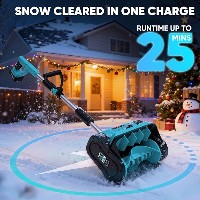 SHALL 21V Brushless Cordless Snow Shovel, 12" Cordless Snow Blower, 4AH Battery Powered Electric Snow Removal with Deflector & Dust Cover, 26FT Throw Distance for Driveway,Steps, Patio, Sidewalk