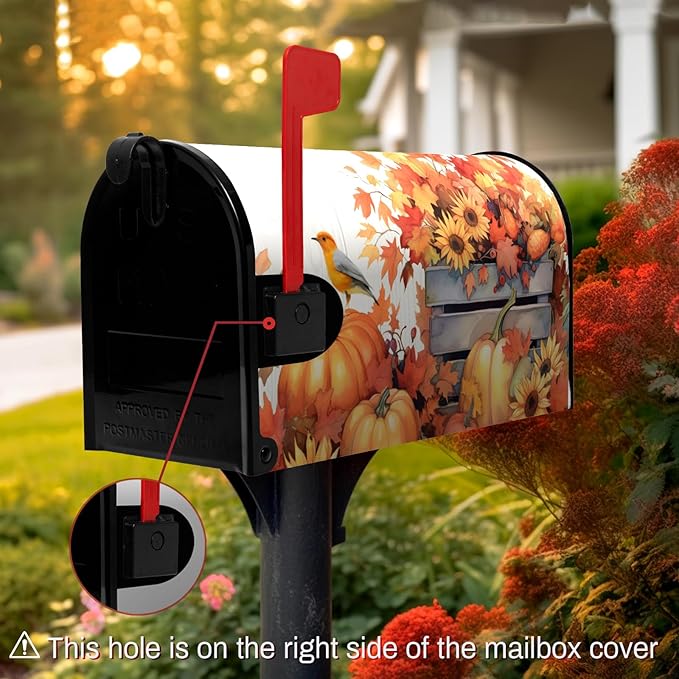 Fall Sunflower Mailbox Covers Magnetic Standard Size Autumn Bird Mailbox Cover Maple Leaf Thankful Pumpkin Mail Box Post Cover Waterproof Thanksgiving Mail Wraps for Garden Yard 21x18 Inch