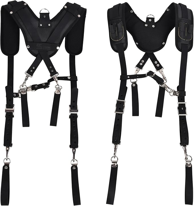 Padded Tool Belt Suspenders – Adjustable Work Suspender with 4 Detachable D-Loops – For Construction, Carpentry, & More
