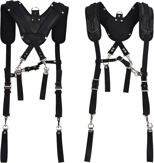 Padded Tool Belt Suspenders – Adjustable Work Suspender with 4 Detachable D-Loops – For Construction, Carpentry, & More