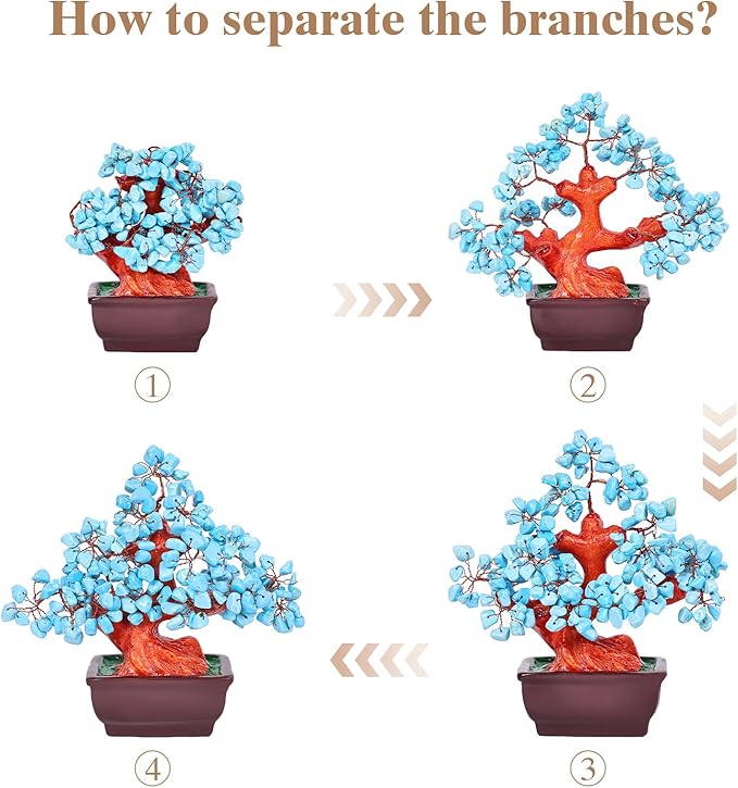 Feng Shui Quartz Crystal Money Tree Bonsai Style Decoration for Luck and Wealth (Blue)