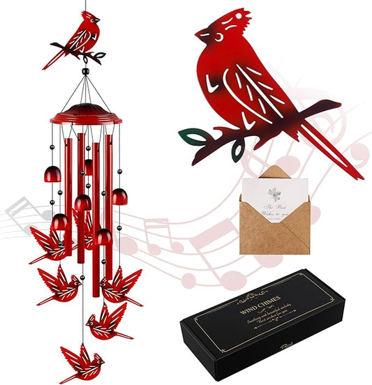 YHmall Cardinal Wind Chimes for Outside, Cardinal Gifts for Women Soothing Tones Memorial Wind Chime for Garden, Yard, Patio Decor, 35" Windchimes Outdoors for Christmas, New Year