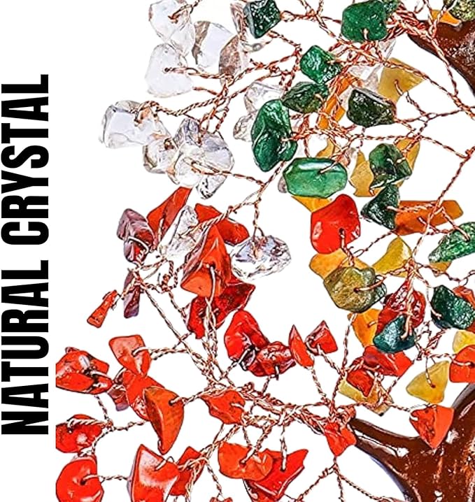 Gemstone Handcrafted Crystal Tree of Life, 7 Chakra Healing Stones, Bonsai Style Decorative Tree for Home, Office Desk, Living Room, Birthday Gifts for Women, Mom.