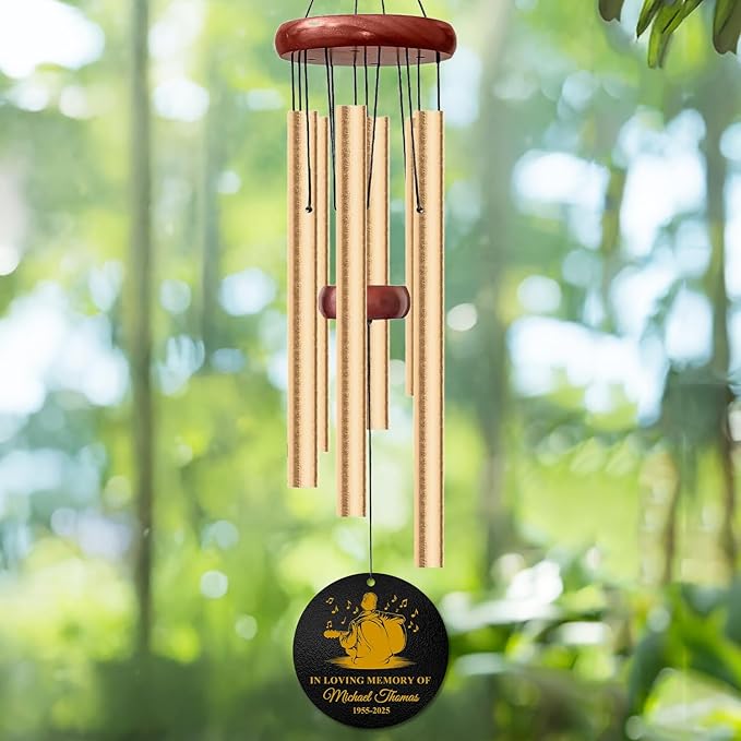 Personalized Guitar Memorial Wind Chime – “in Loving Memory of” Music Lover Tribute – Custom Name, Year Engraved Sympathy Gift – Memorial Windchimes for Loss of Loved One – Musician Remembrance Décor
