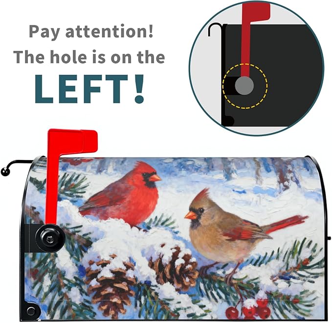 Winter Cardinal Mailbox Covers Magnetic Standard Size Christmas Snow Scene Pinecone Holly Twig Bird Holiday Outdoor Decorative Seasonal Letter Box Cases for Home Garden Outside Decor, 21x18 Inch