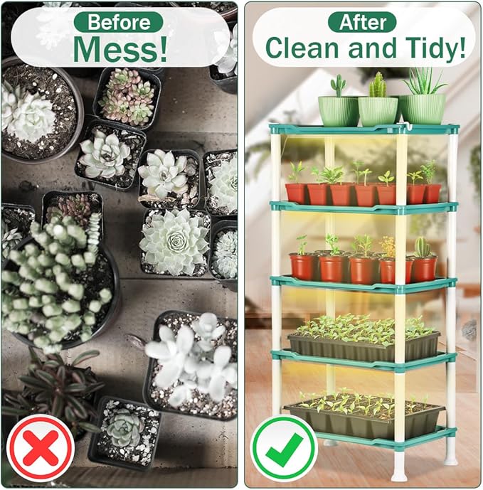5-Tier Seed Stand with 5 Trays, Seed Starting Rack Propagation Rack Kit for Stackable Seedling Tray Seedling Staging Table for Indoor Outdoor Growing(Blue)