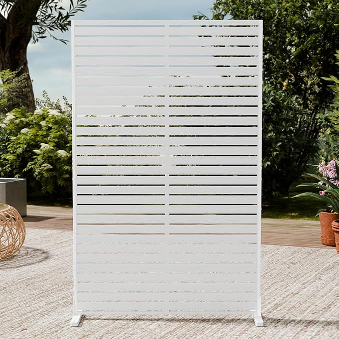 Outdoor Privacy Screen 72" H×47" W HDPE Freestanding Decorative Privacy Fence with Steel Poles and Stand 6 Panel, Air Conditioner Fence Panels, Privacy Screen for Patio Backyard,Balcony, Pool