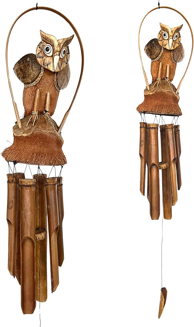 Bellaa 23394 Owl Bamboo Wind Chimes Tune Melody 38 inch