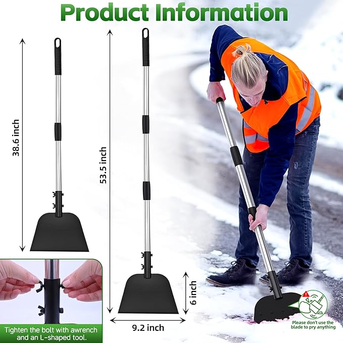 DEMARRE Snow Shovel, Floor Scraper & Ice Scraper, 55 Inch Flat Shovel for Snow Removal, Portable Snow Shovel for Driveway and Car, Garden Snow Pusher and Scraper Tool for Road and Outdoor Cleaning